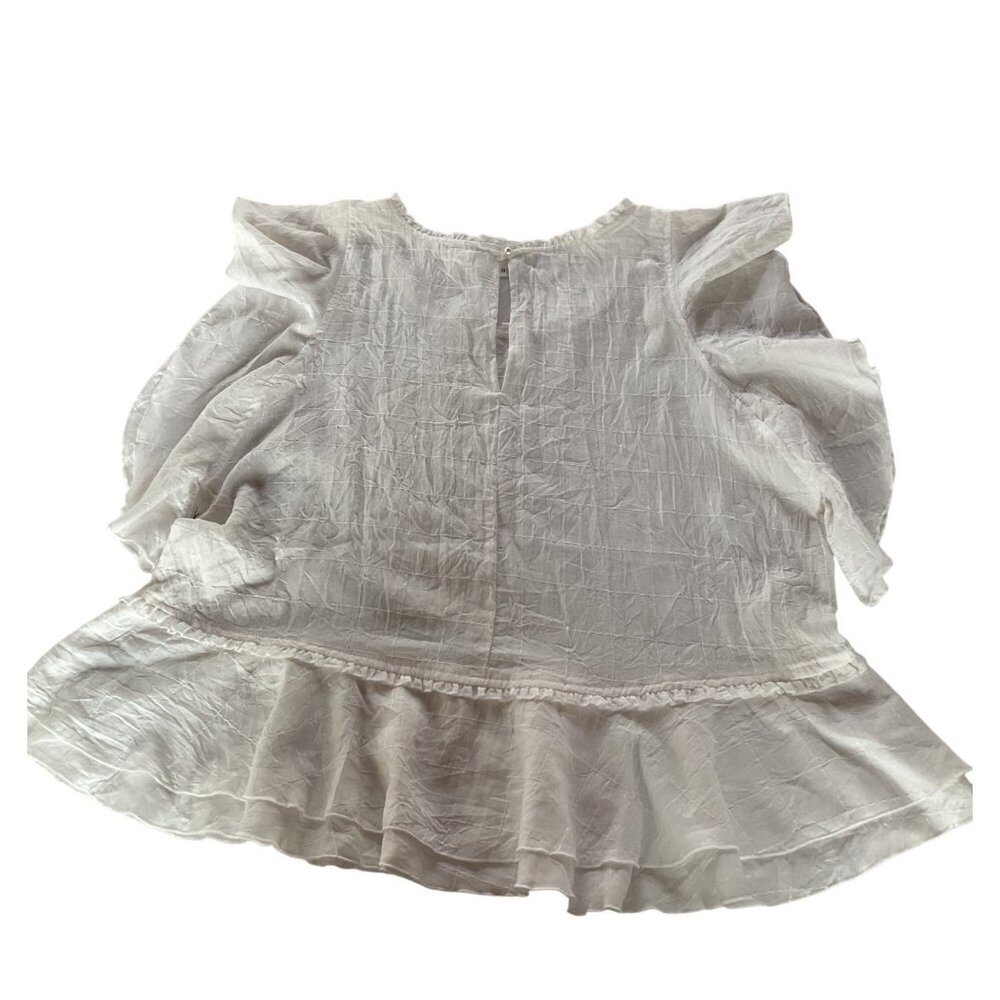 NWT Liverpool Womens Ruffled Hem White Top Size L Lightweight Cotton Blend NEW - Picture 2 of 13